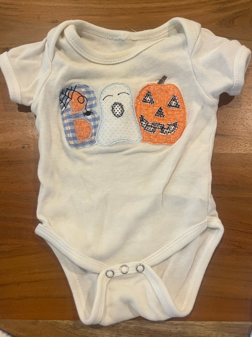 Baby White Halloween Pumpkin Appliqué One-Piece